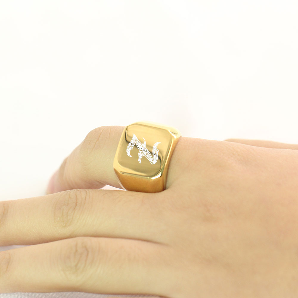 Gold Tone Mens Big Letter Ring - Initial Ring Custom ulasan dan harga