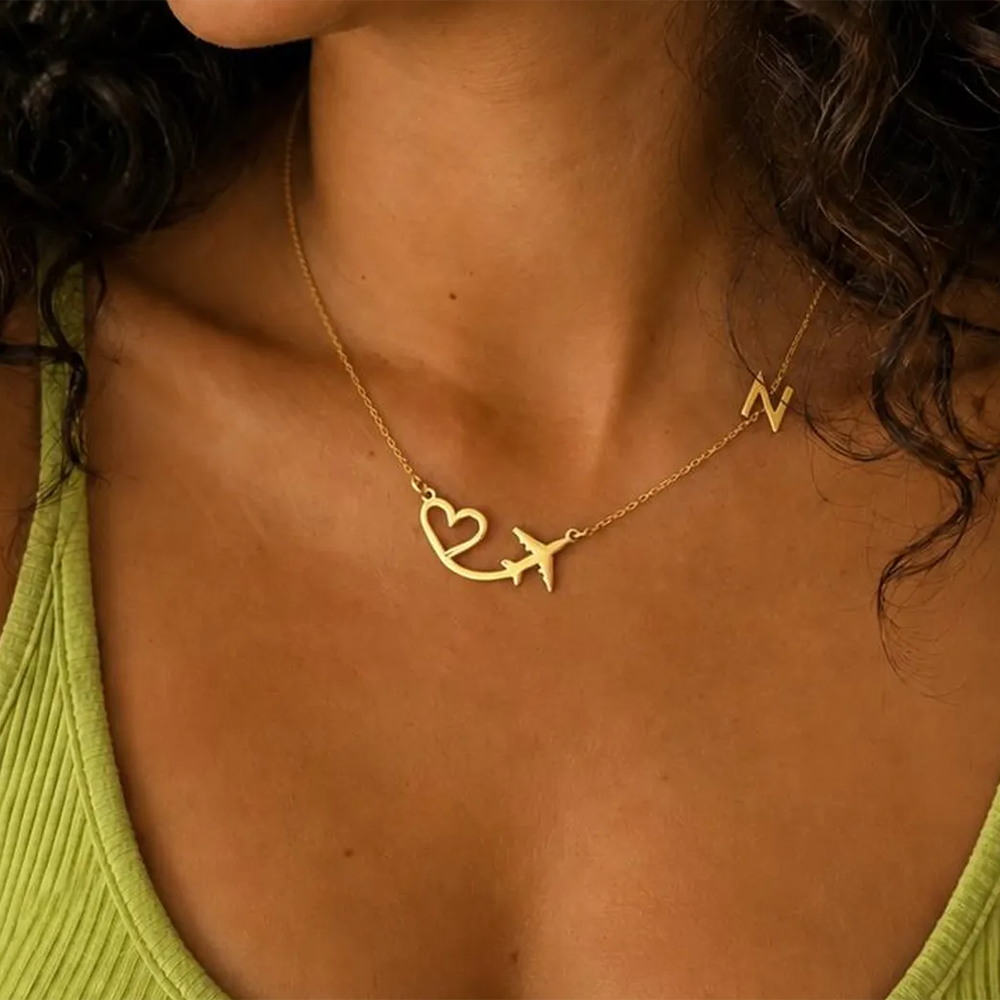 Personalized Heart Airplane In - Name Necklace Custom ulasan dan harga