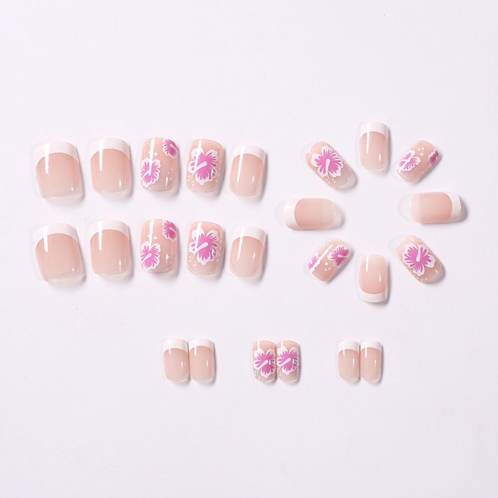 24Pcs French Flower False Nail - Pressed Flower Art ulasan dan harga