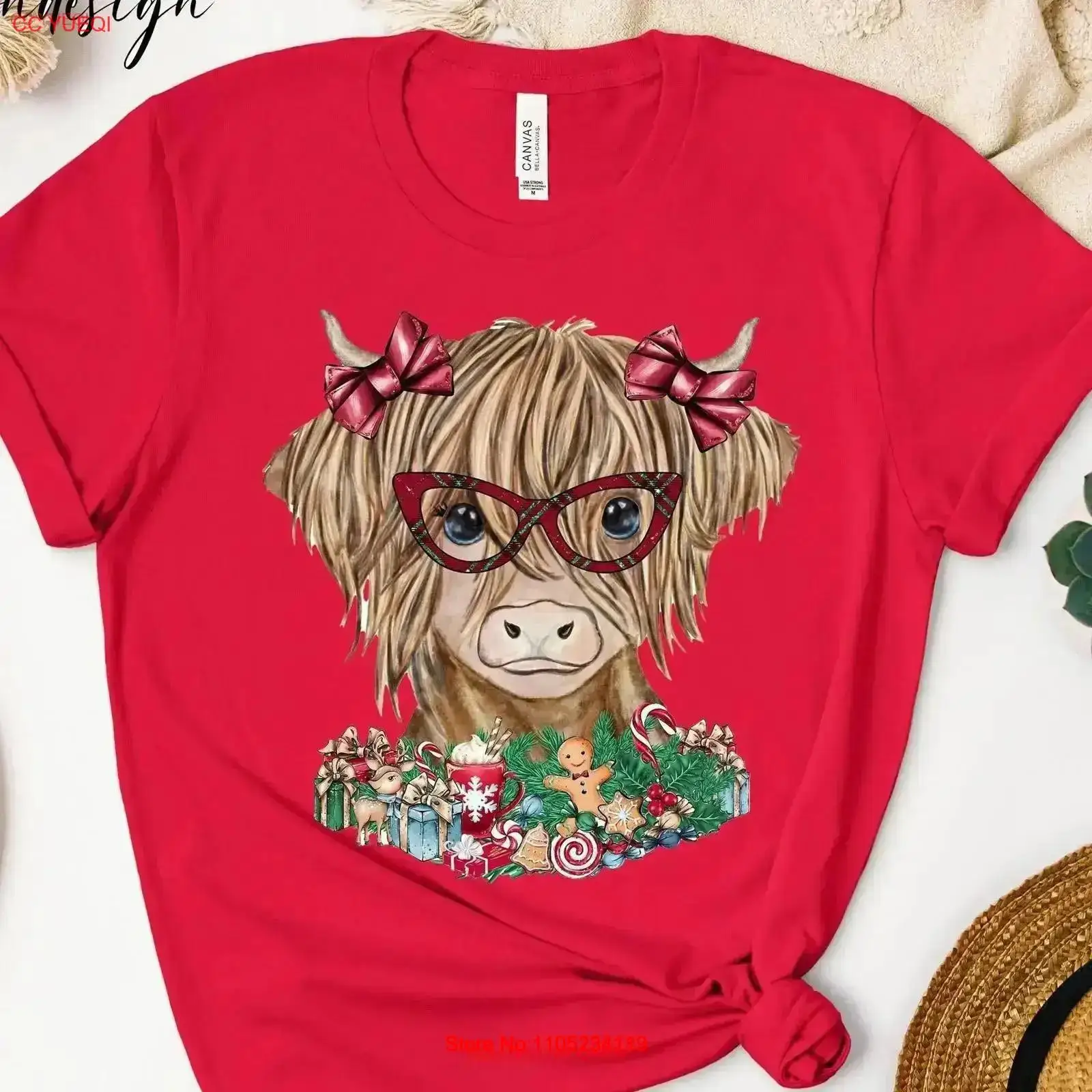 Christmas Highland Cow T Shirt - Family Tree Print ulasan dan harga
